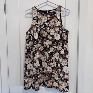 Abercrombie & Fitch High Neck Linen Blend Mini Dress in a Brown Floral Pattern